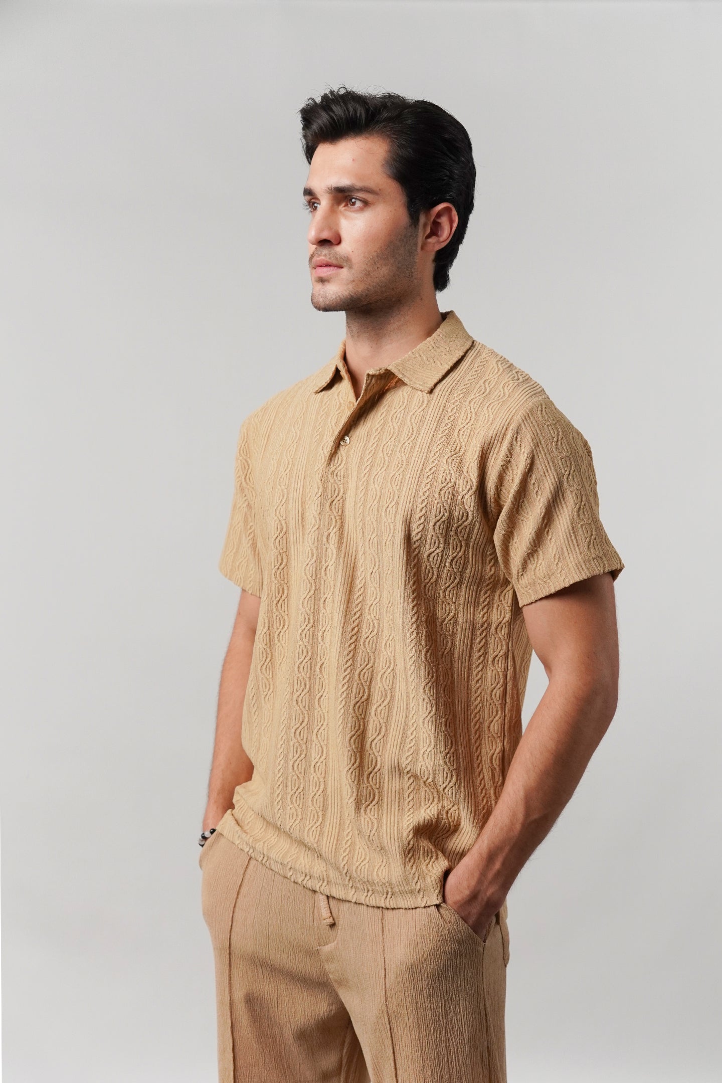 Knitted Polo Shirt - Camel Brown - Mendeez