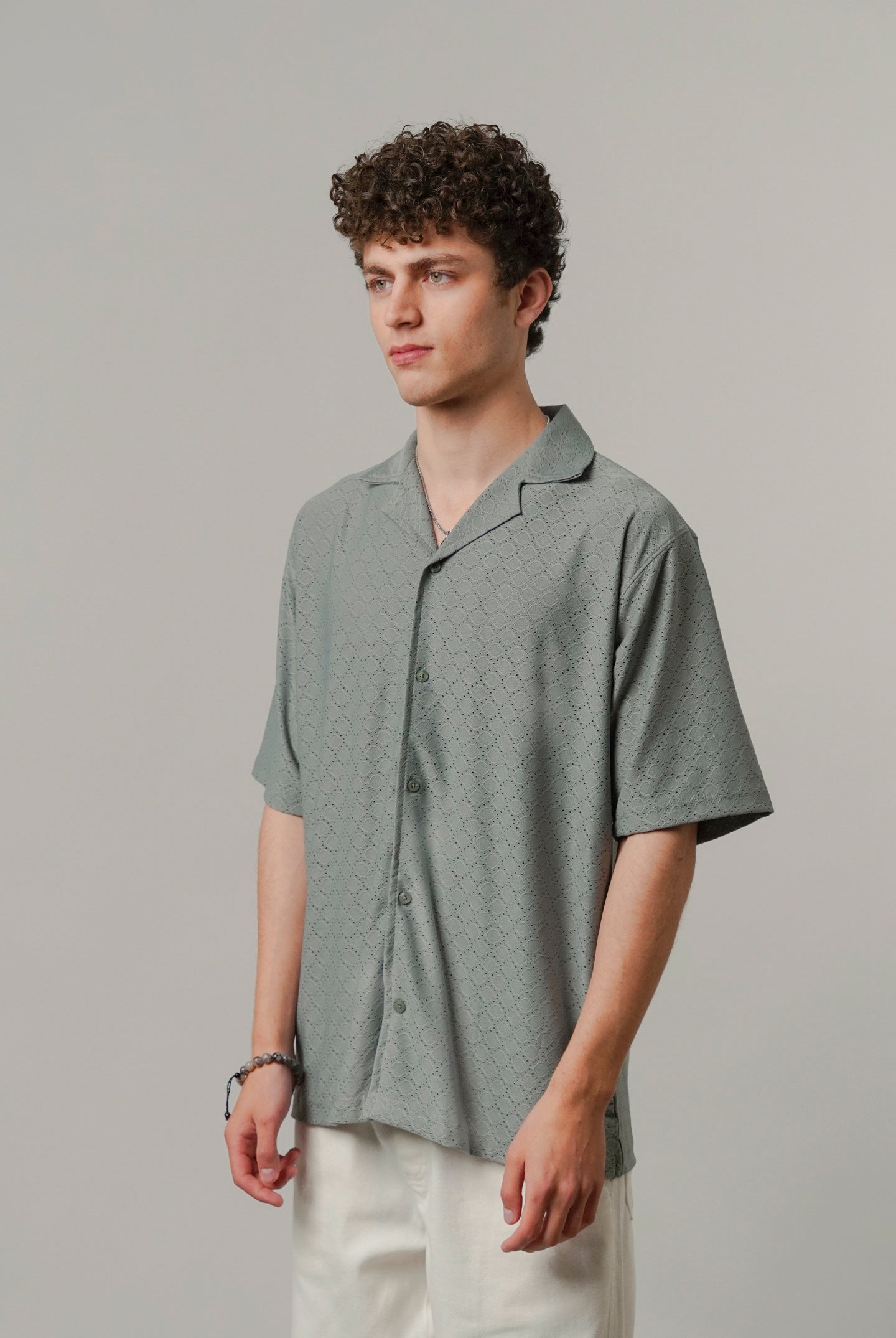 Textured Cuban Shirt - Sage Green - Mendeez