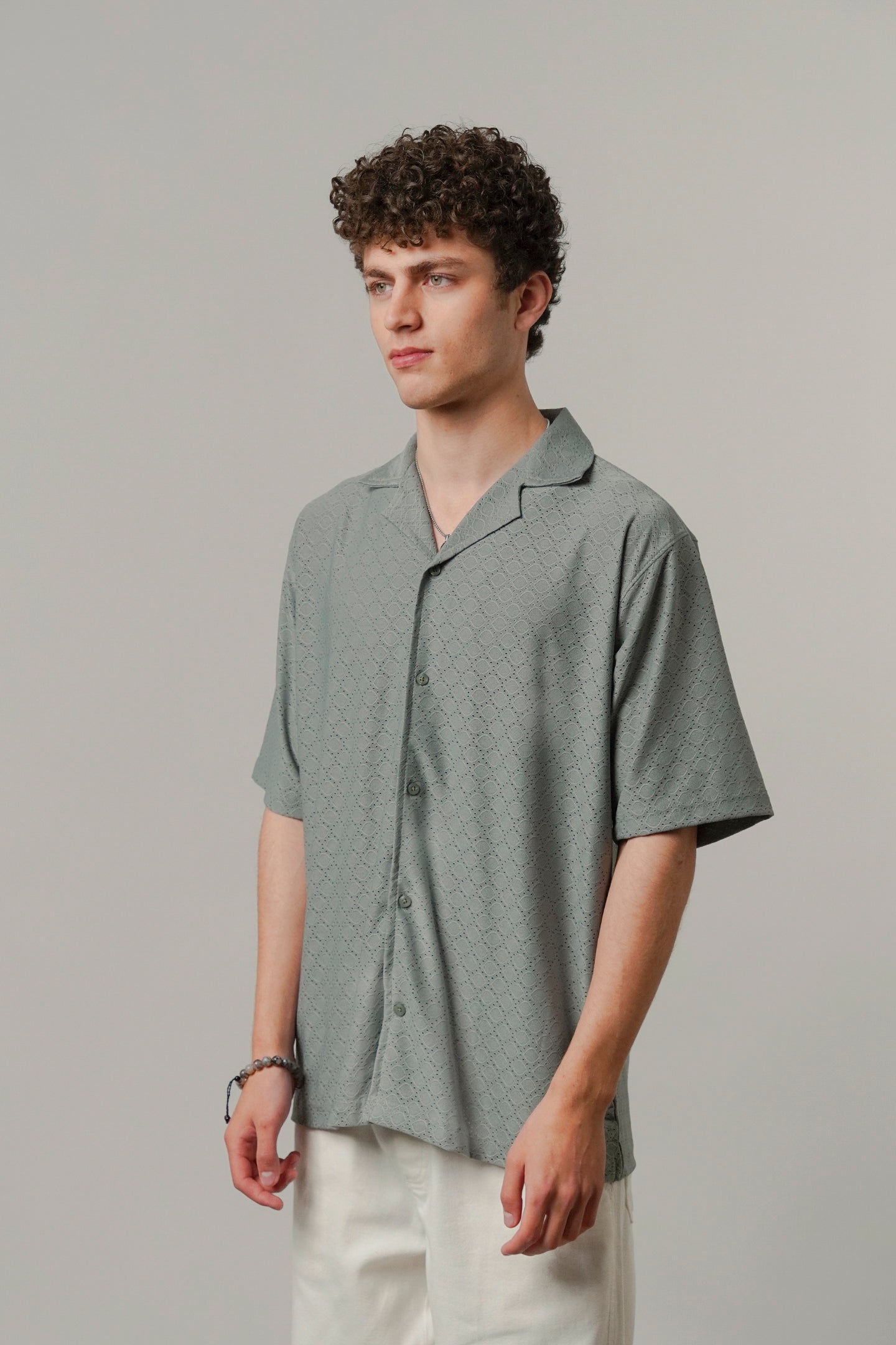 Textured Cuban Shirt - Sage Green - Mendeez