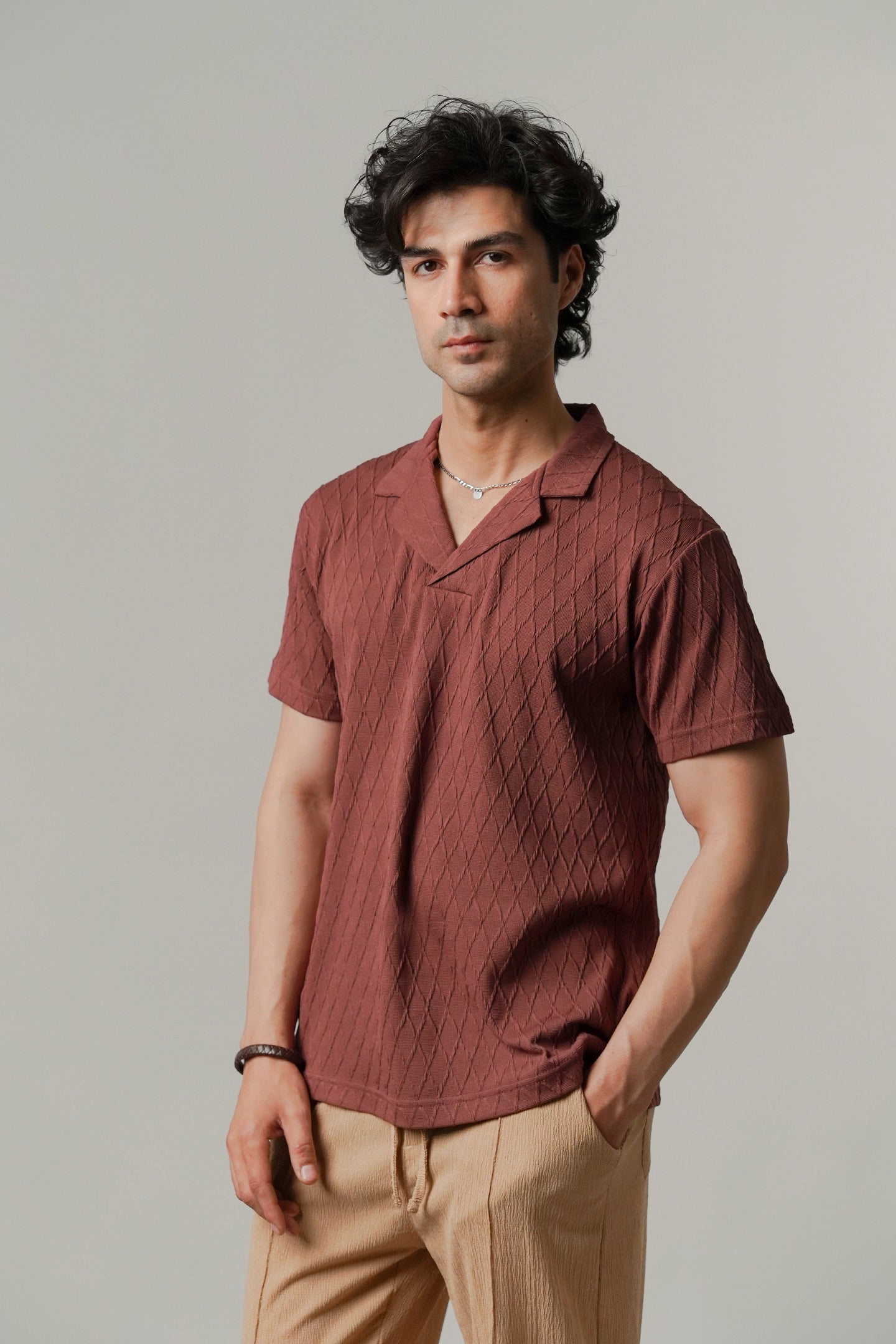 Cuban Collar Polo - Wine - Mendeez