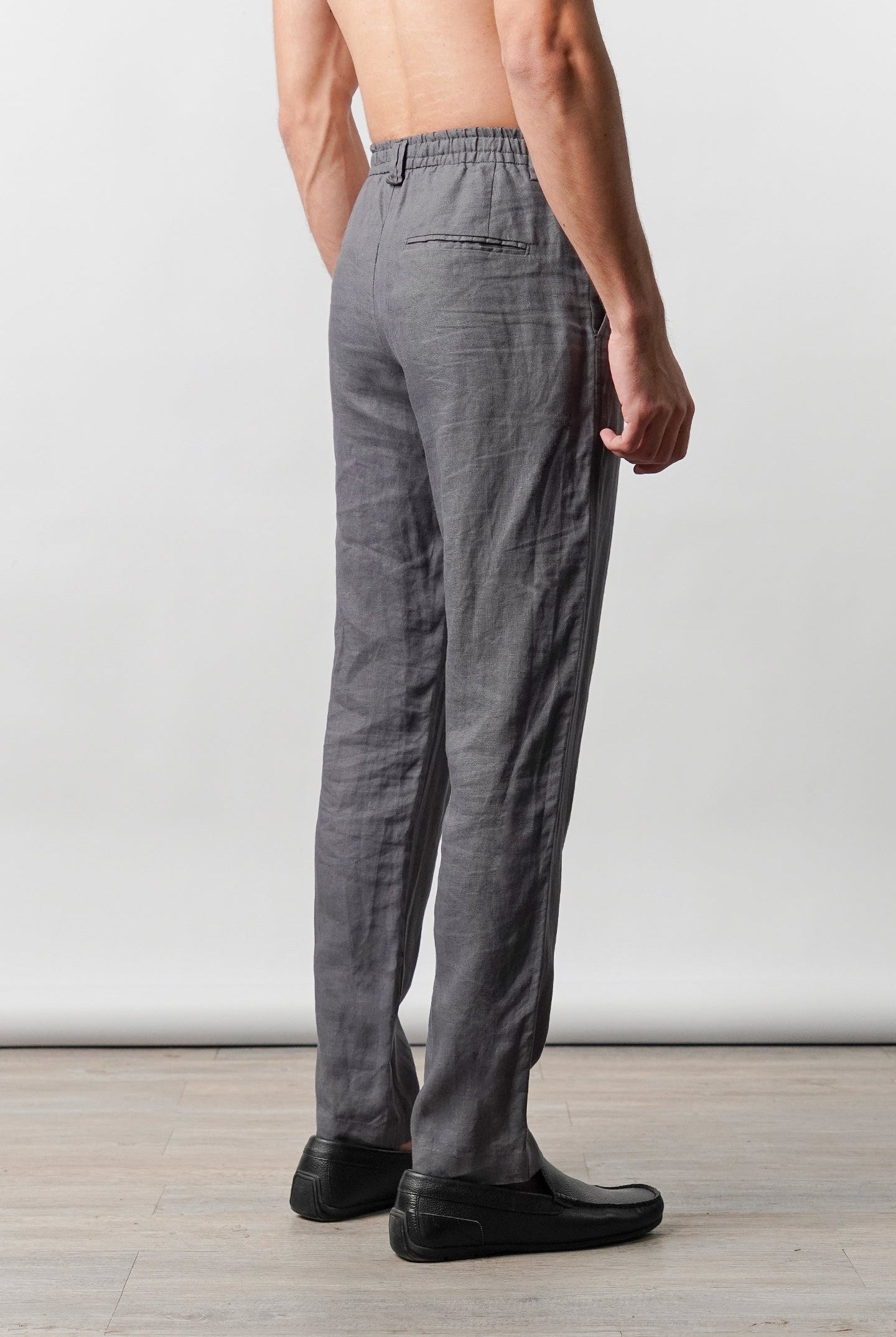 Straight Fit Linen Pants - Grey - Mendeez