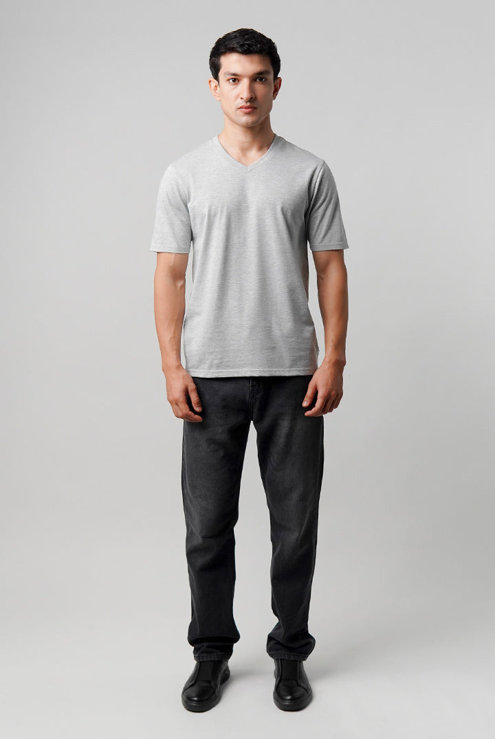 Regular Fit V-Neck T-Shirt - Heather Grey - Mendeez
