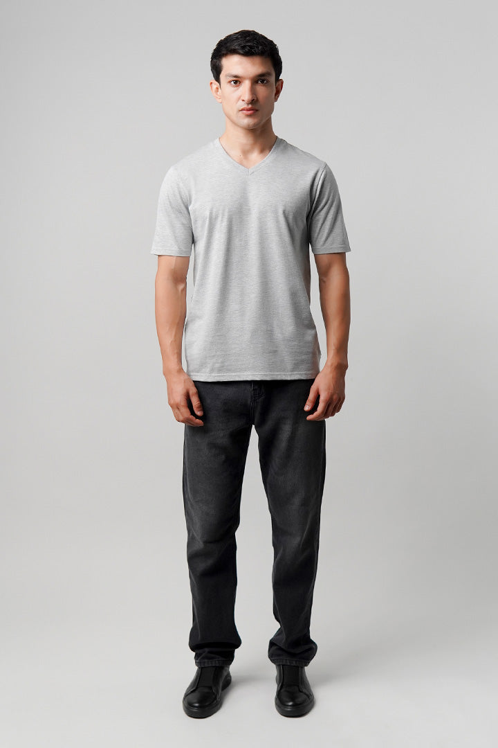 Regular Fit V-Neck T-Shirt - Heather Grey - Mendeez