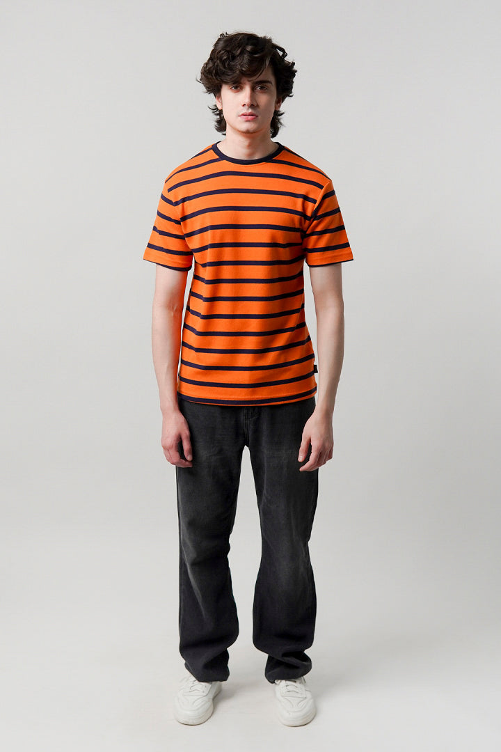 Striped T-Shirt - Orange - Mendeez