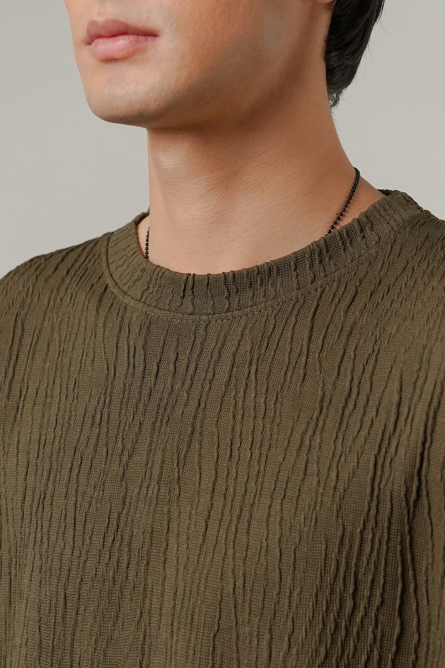 Oversized Textured Tee - Olive Green - Mendeez
