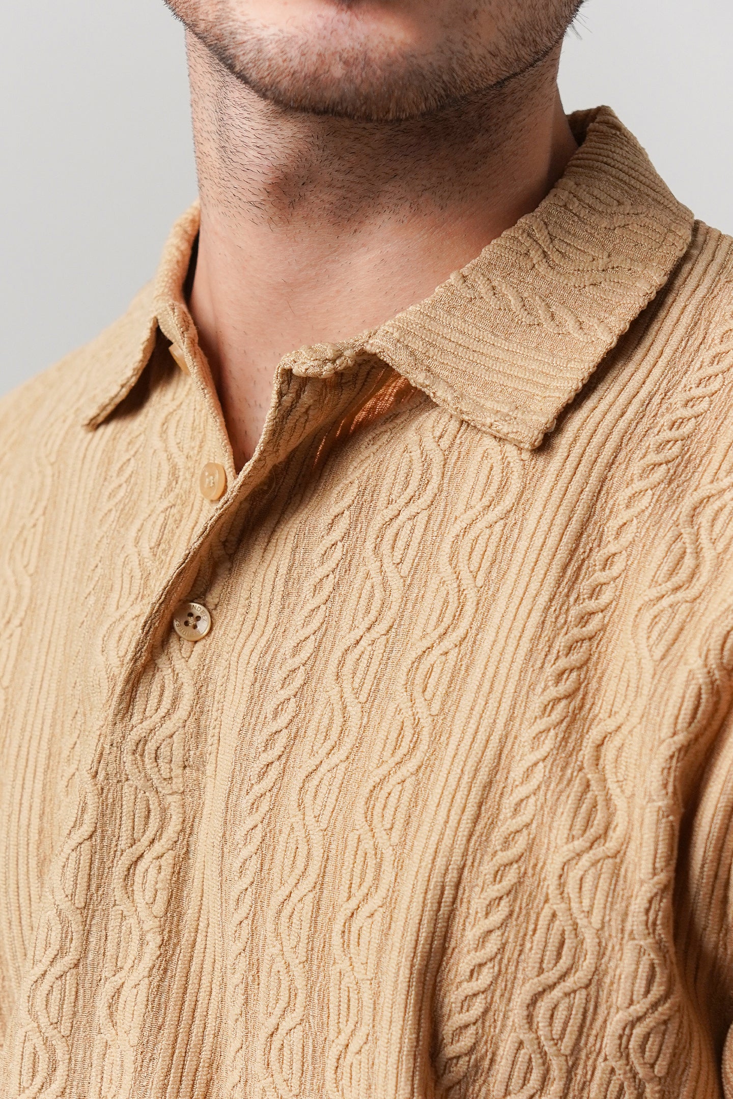 Knitted Polo Shirt - Camel Brown - Mendeez