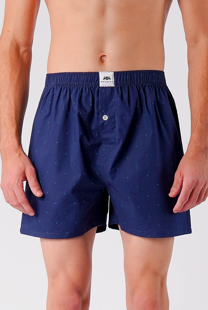 Printed Woven Boxer Shorts - Navy Blue - Mendeez