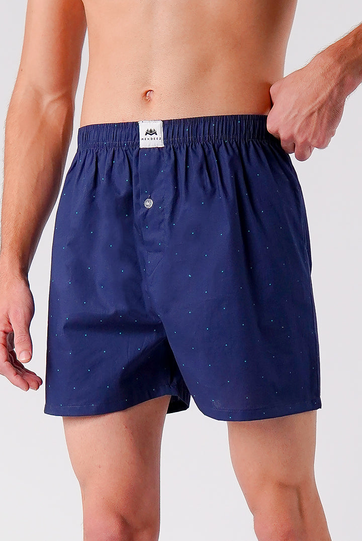 Printed Woven Boxer Shorts - Navy Blue - Mendeez