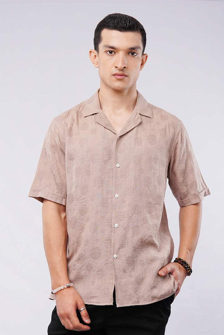 Self Textured Cuban Shirt - Champagne - Mendeez