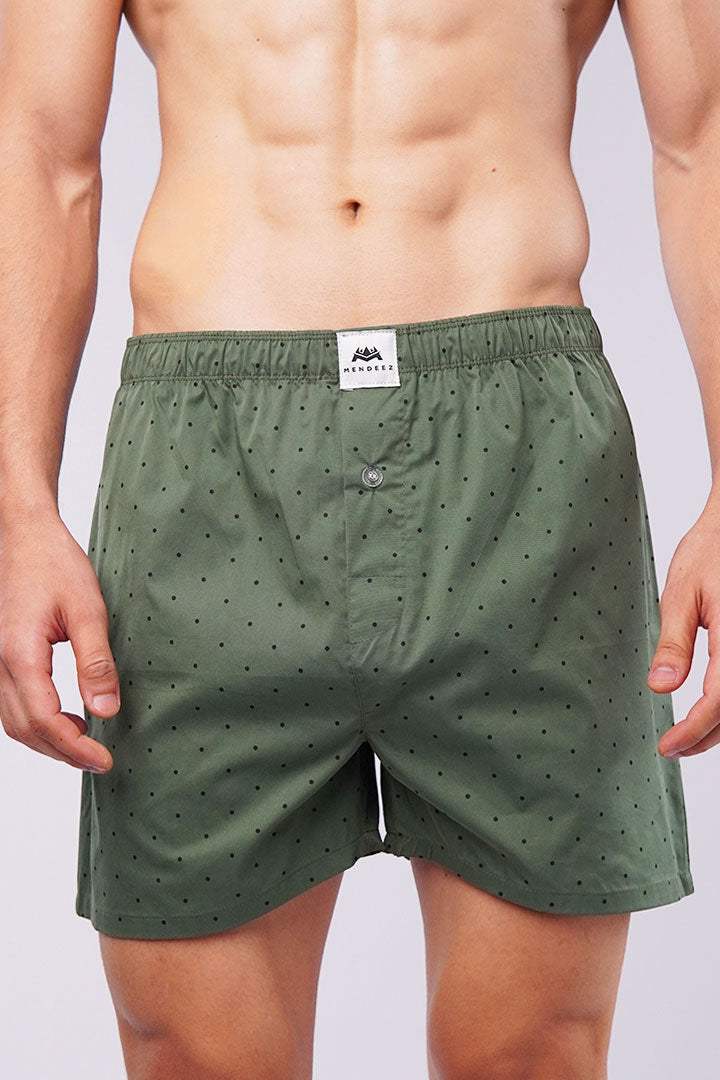 Polka Dots Woven Boxer Shorts - Green - Mendeez