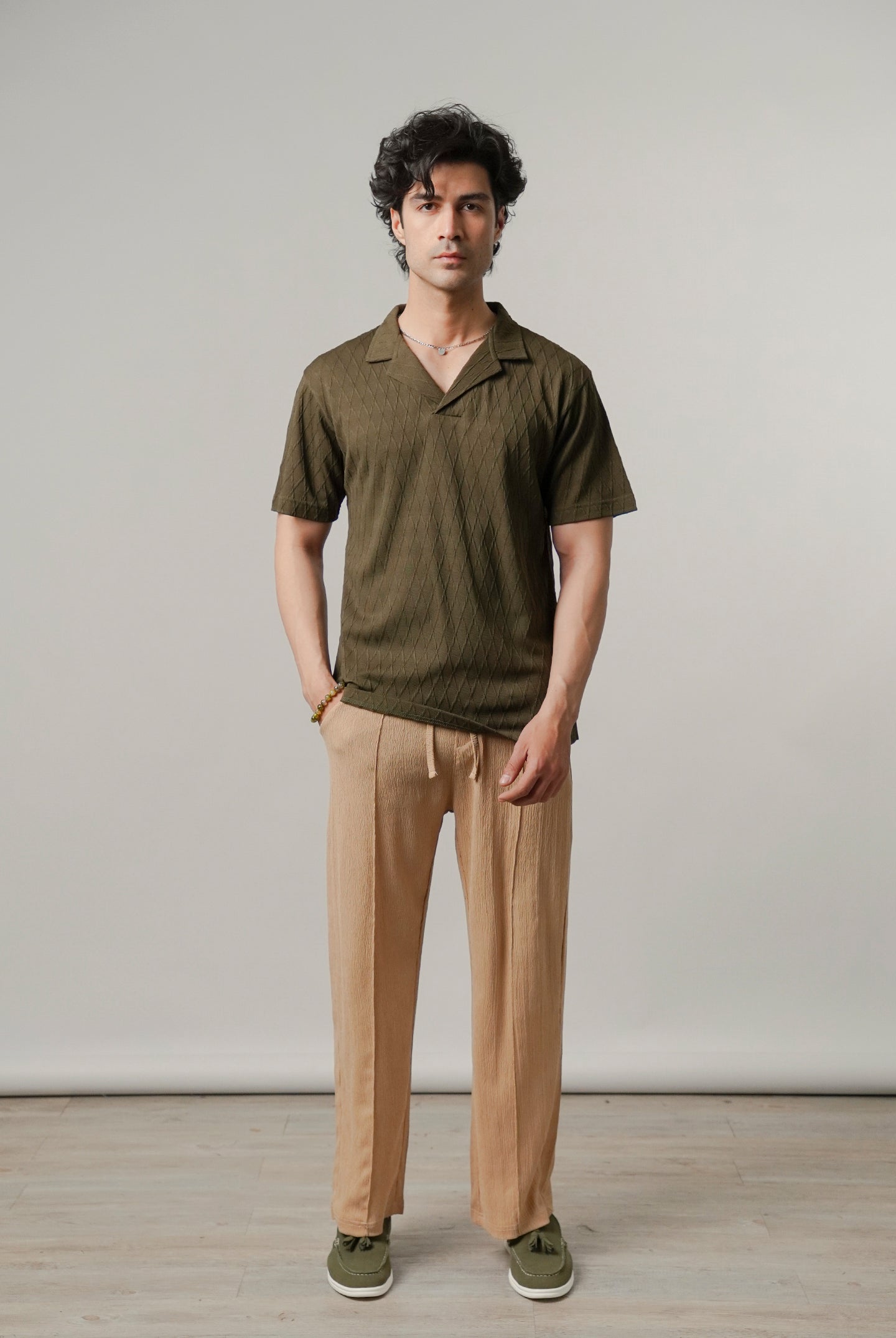 Cuban Collar Polo - Forest Green - Mendeez