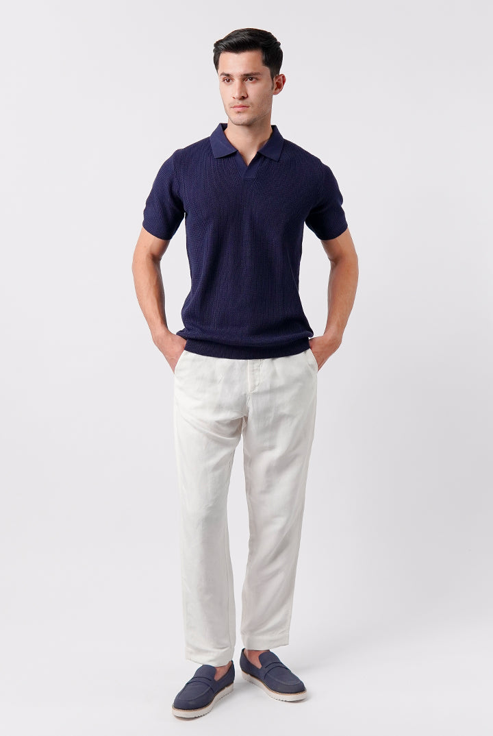 Johnny Collar Knit Polo Shirt - Navy Blue - Mendeez