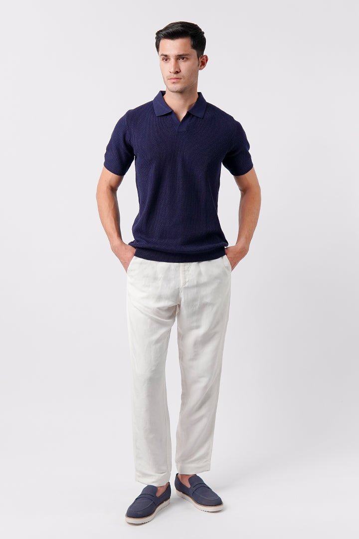 Johnny Collar Knit Polo Shirt - Navy Blue - Mendeez
