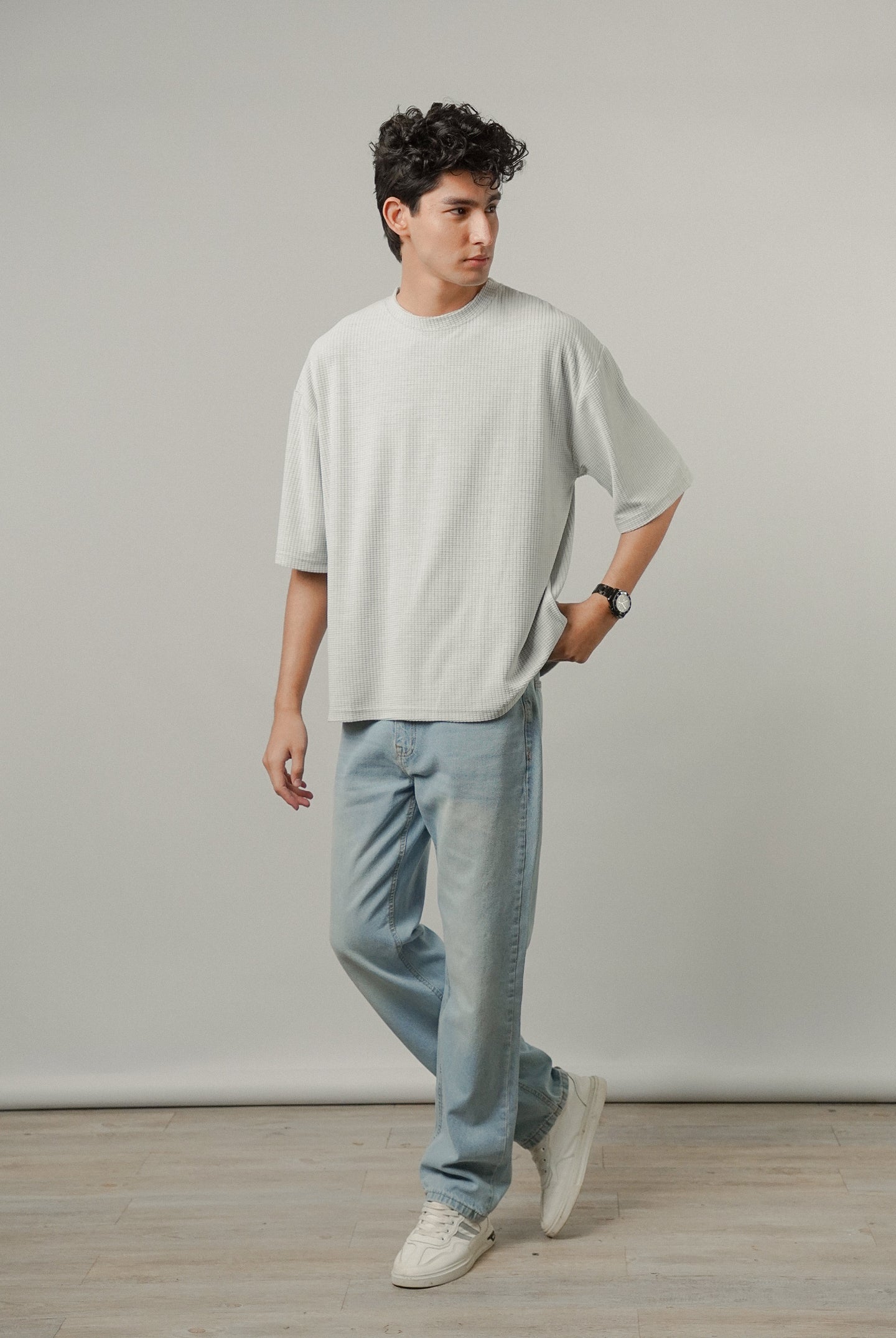 Oversized Knitted Tee - Light Grey - Mendeez
