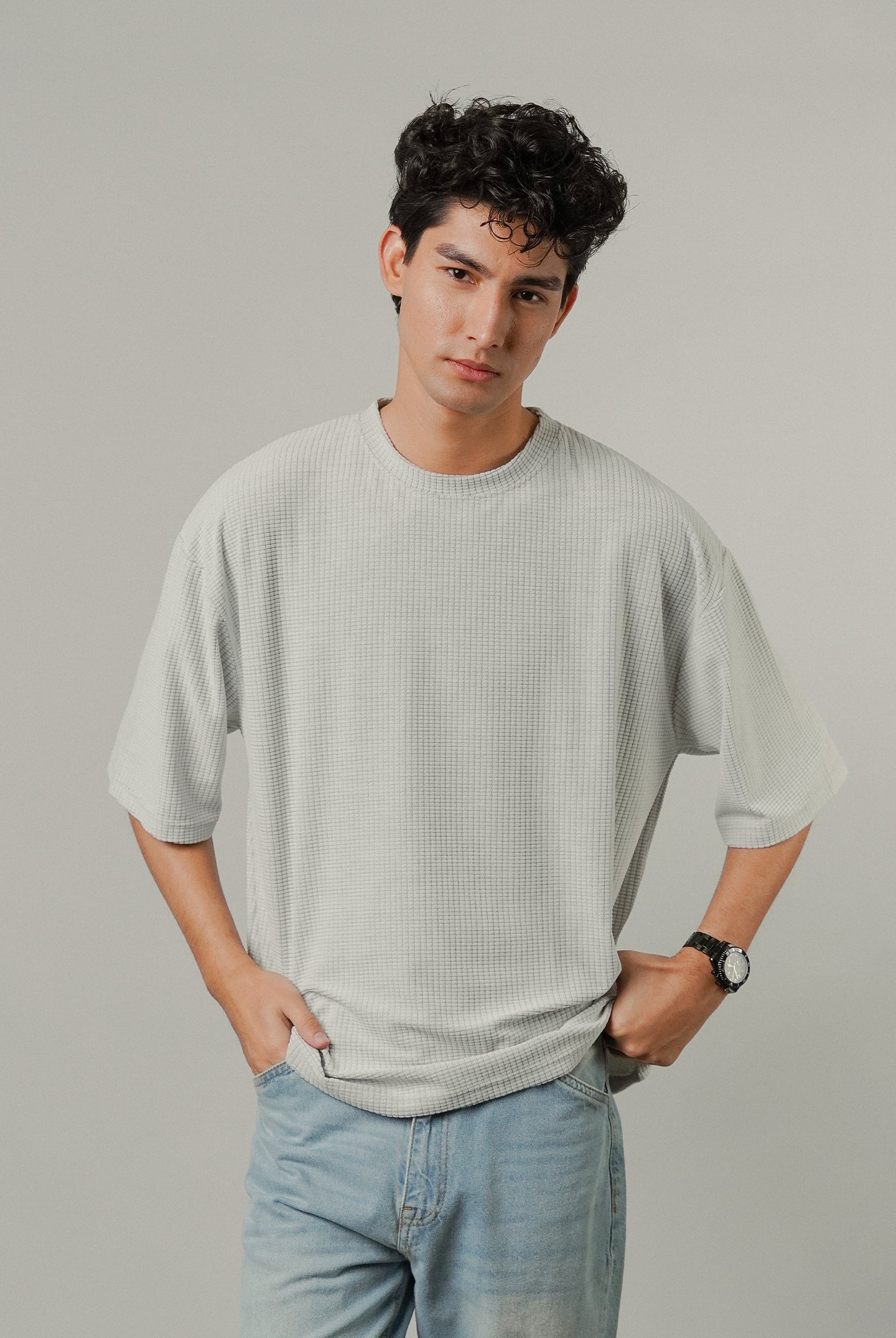 Oversized Knitted Tee - Light Grey - Mendeez