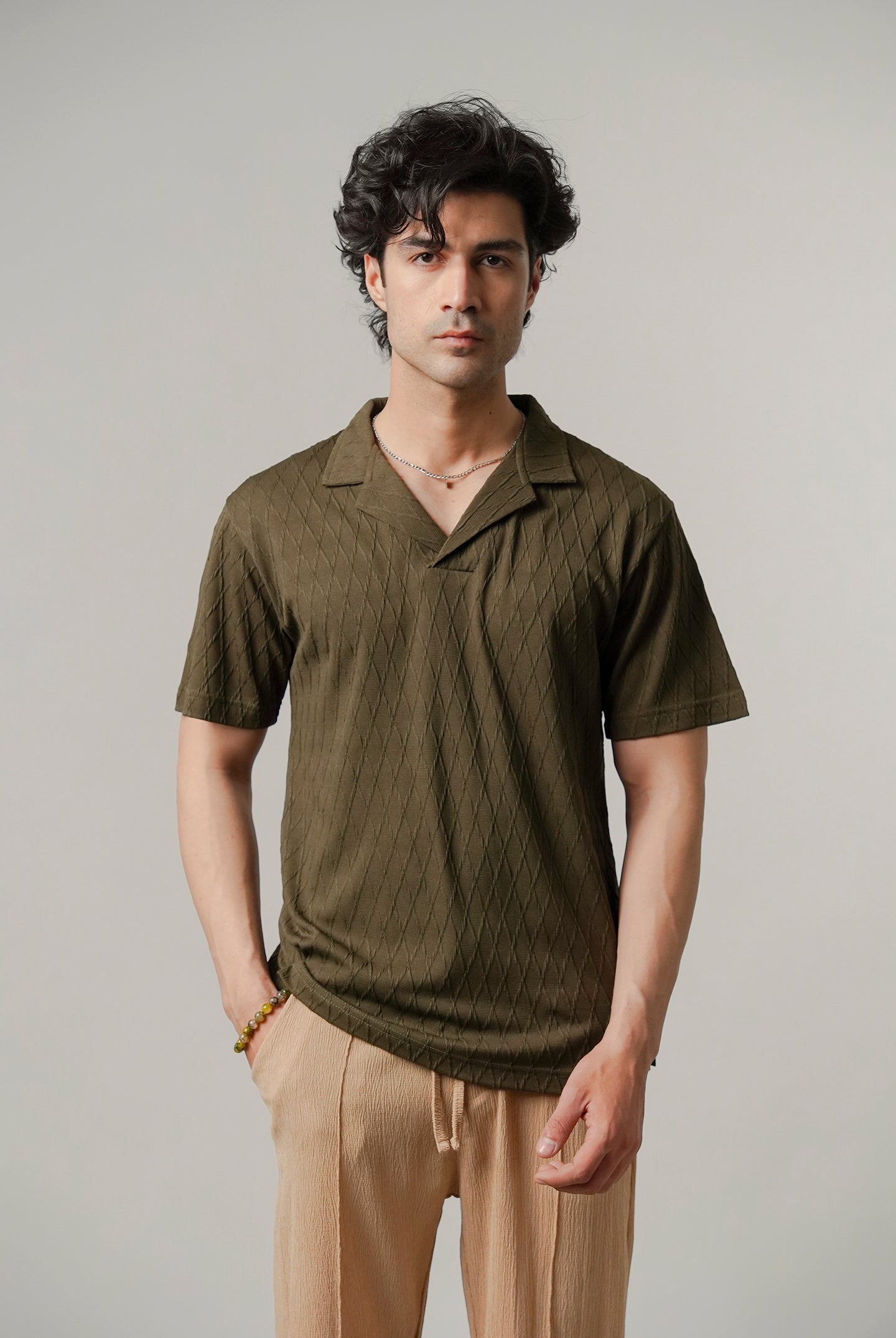 Cuban Collar Polo - Forest Green - Mendeez