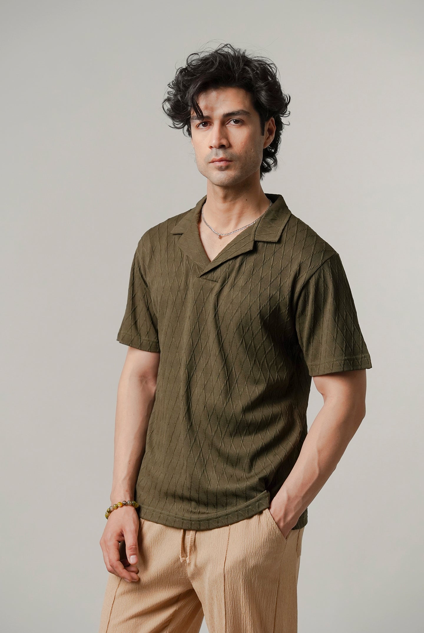 Cuban Collar Polo - Forest Green - Mendeez