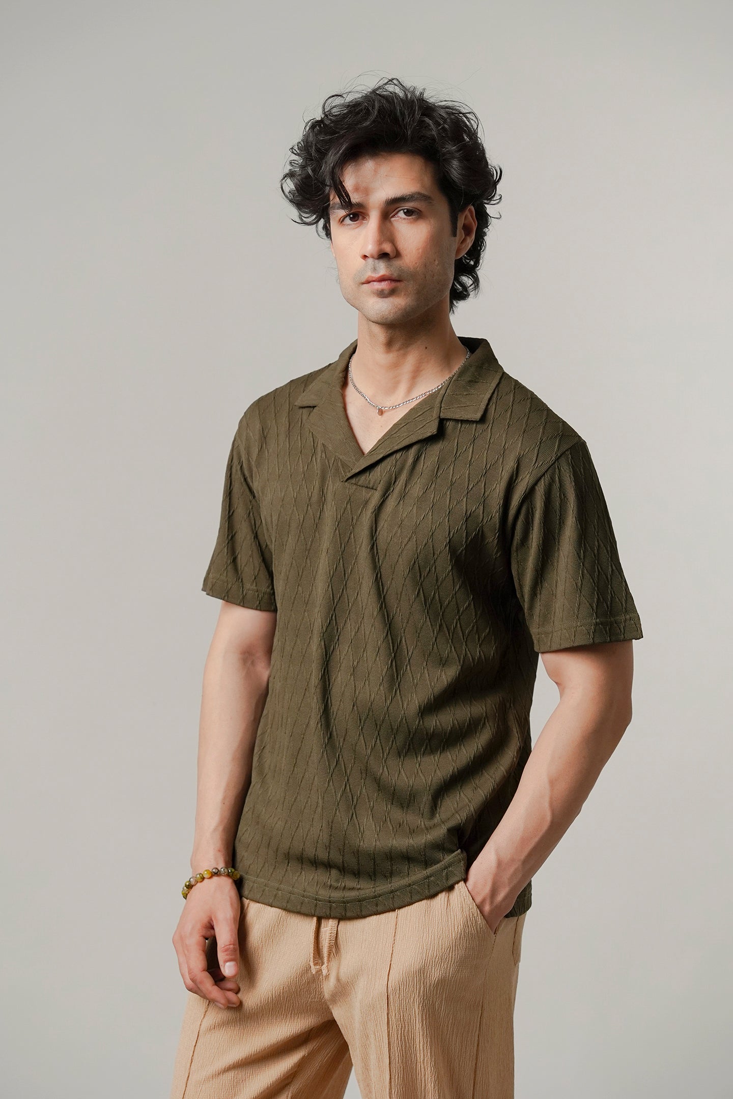 Cuban Collar Polo - Forest Green - Mendeez