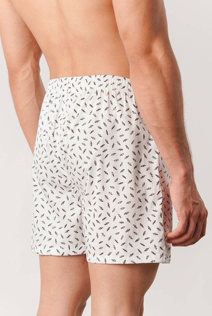 Printed Woven Boxer Shorts - White - Mendeez