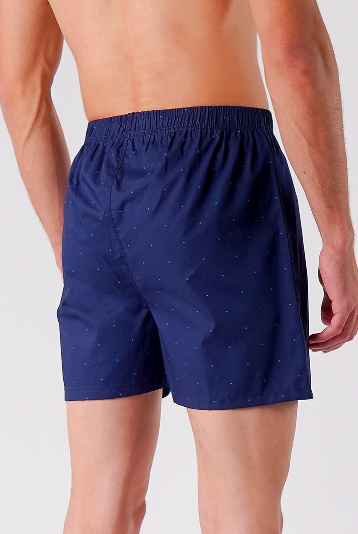 Printed Woven Boxer Shorts - Navy Blue - Mendeez