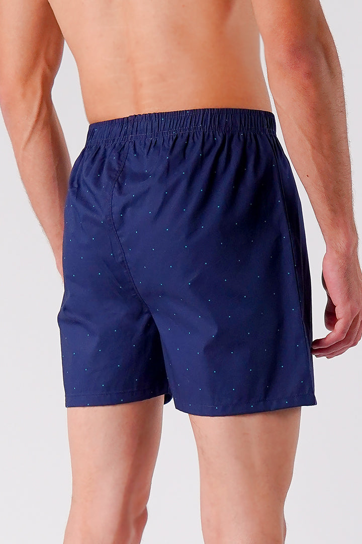 Printed Woven Boxer Shorts - Navy Blue - Mendeez