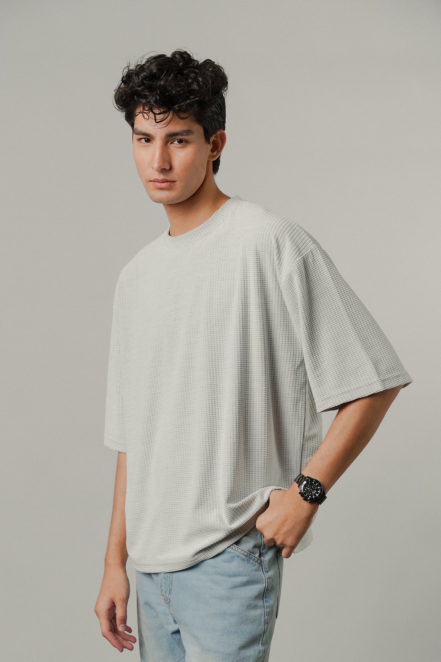 Oversized Knitted Tee - Light Grey - FA - Mendeez
