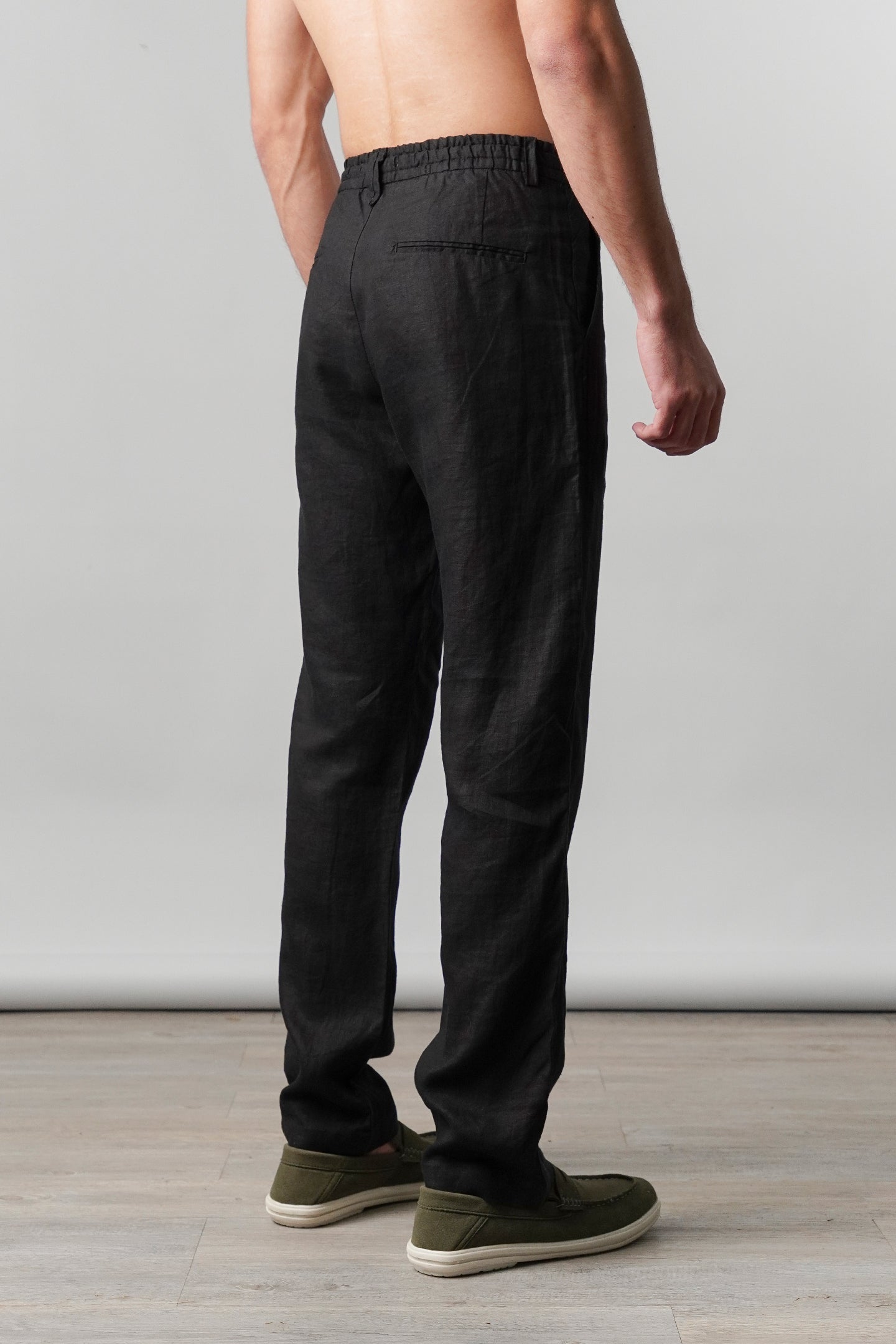 Straight Fit Linen Pants - Black - Mendeez