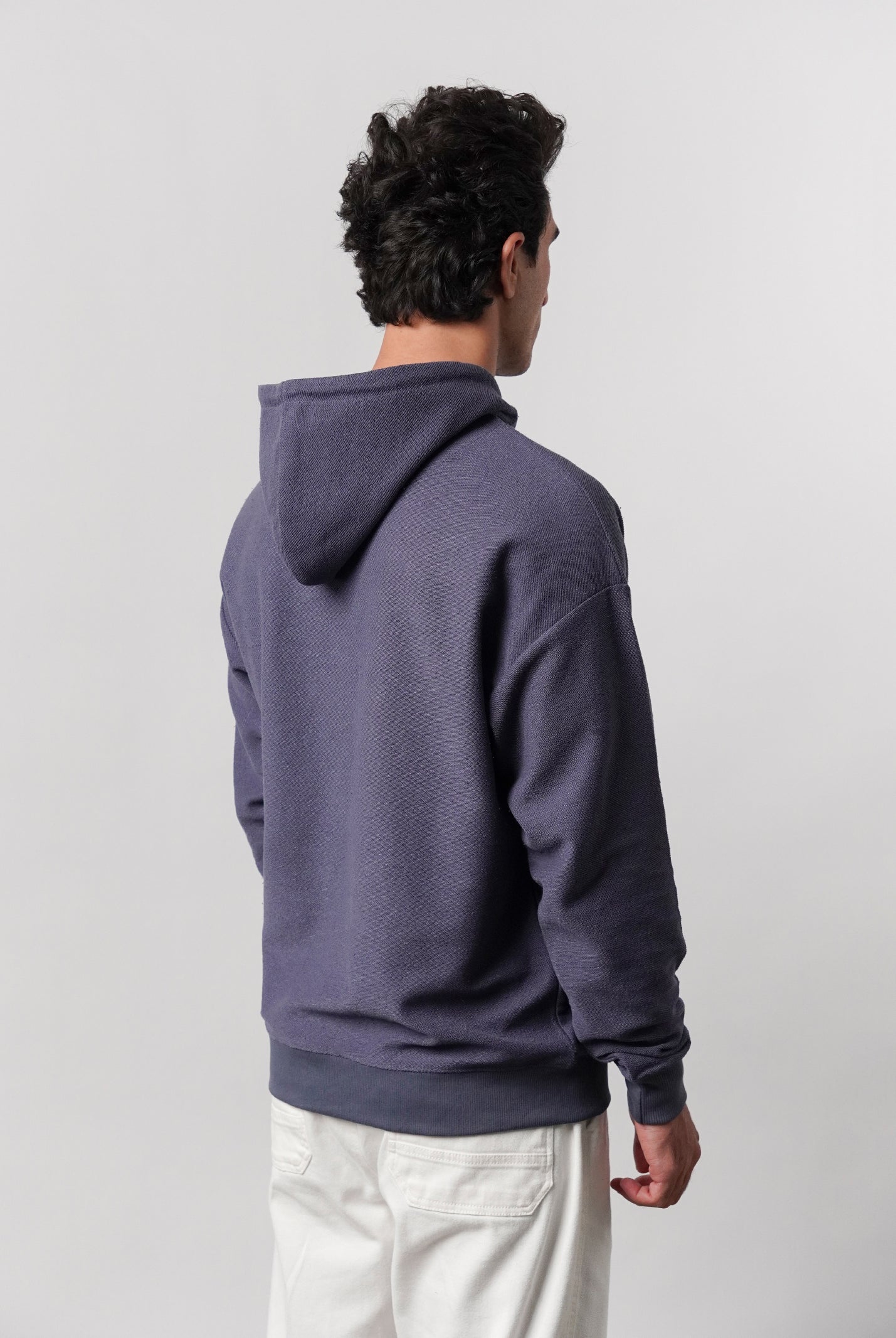 Pullover Embroidered Hoodie - Greyish Blue - Mendeez