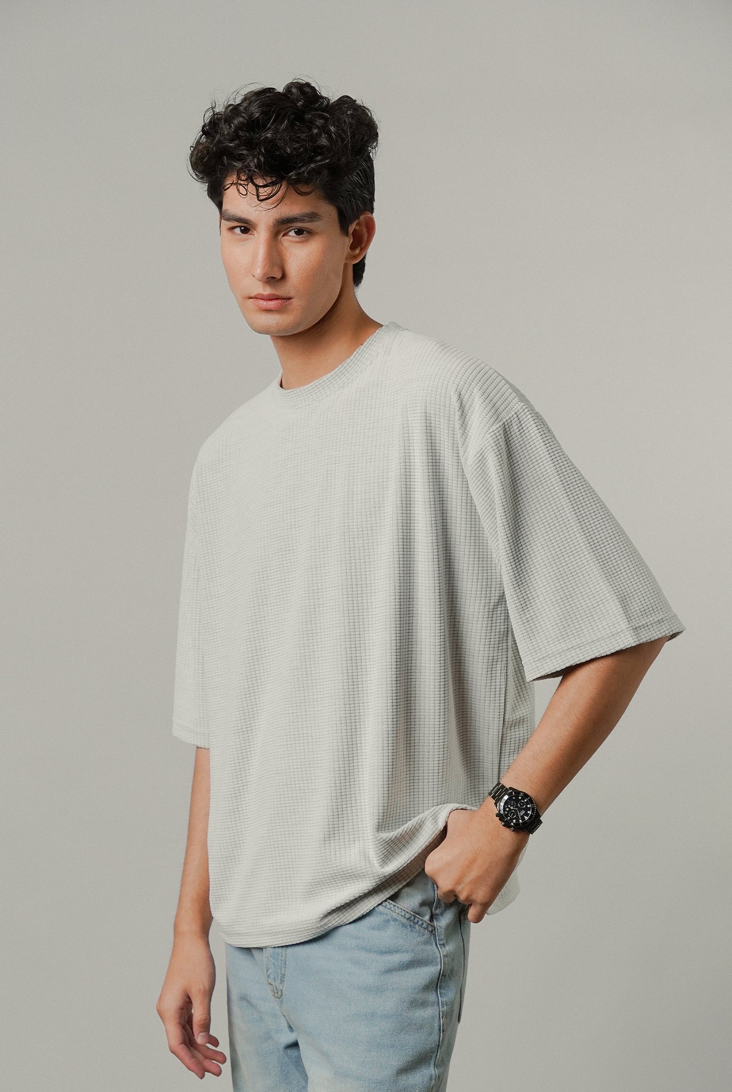 Oversized Knitted Tee - Light Grey - Mendeez