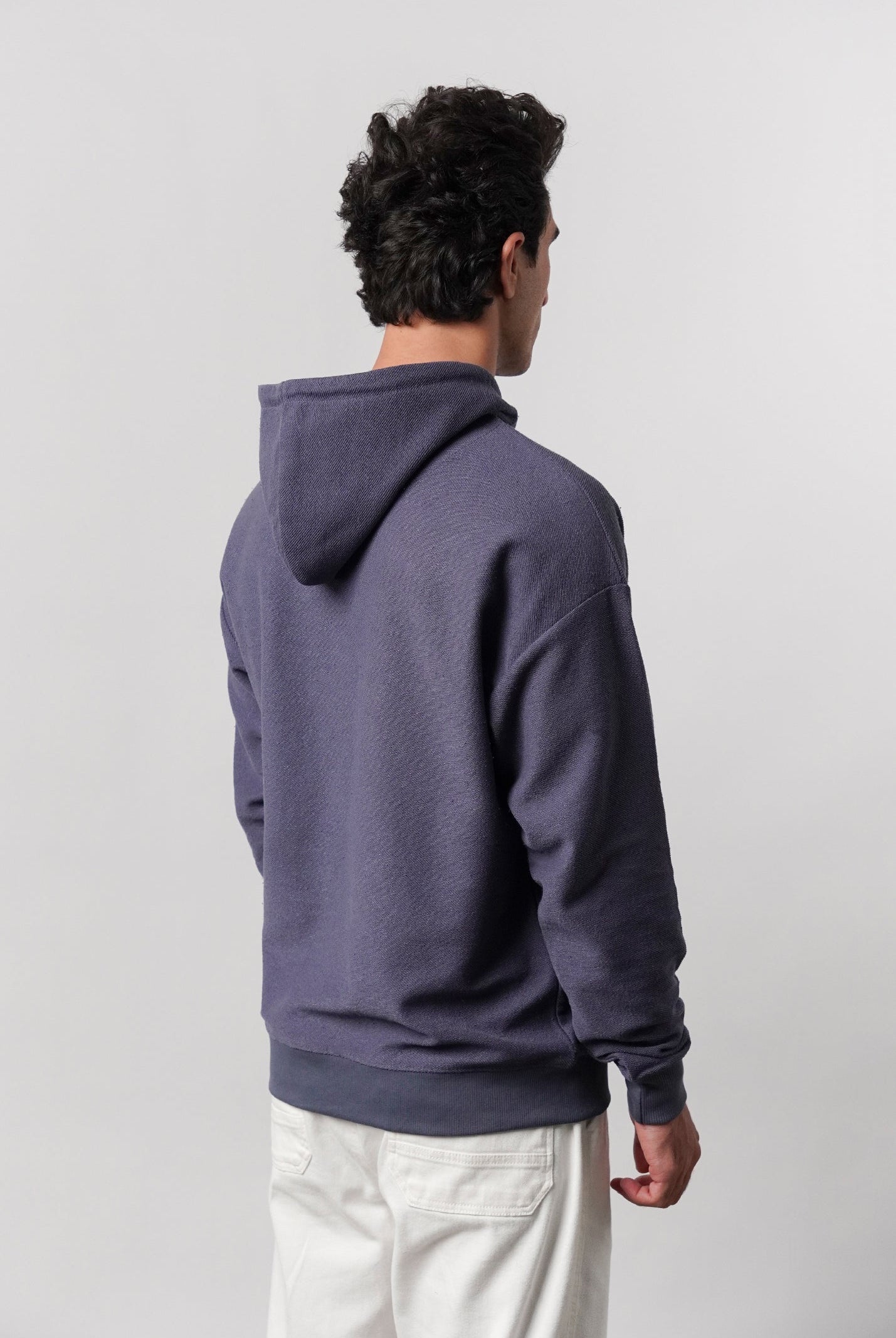 Pullover Embroidered Hoodie - Greyish Blue - Mendeez