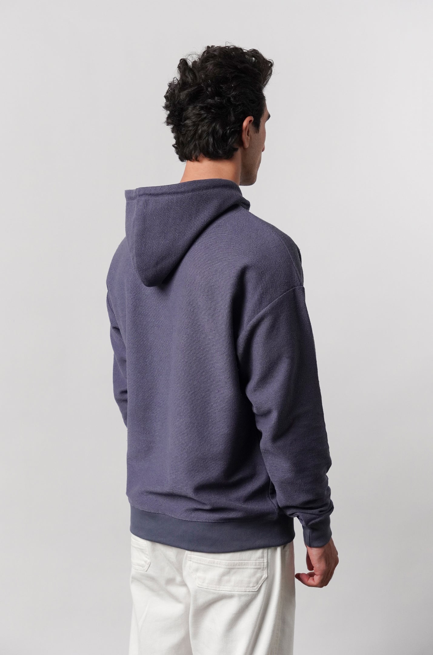 Pullover Embroidered Hoodie - Greyish Blue - Mendeez