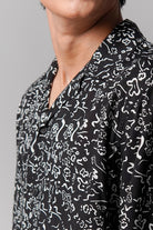 Printed Linen Cuban Shirt -Black - Mendeez