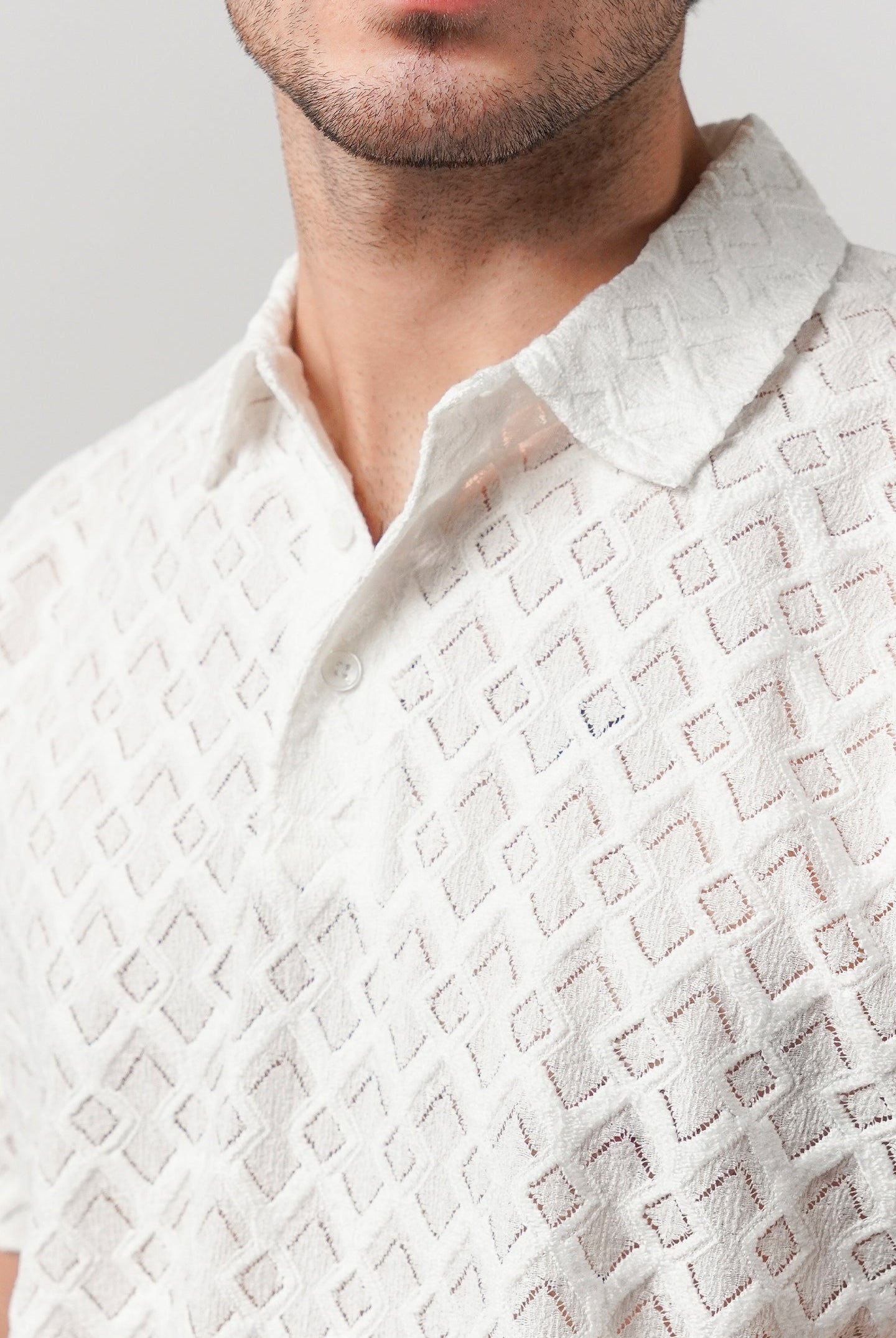 Knitted Polo Shirt - White - Mendeez