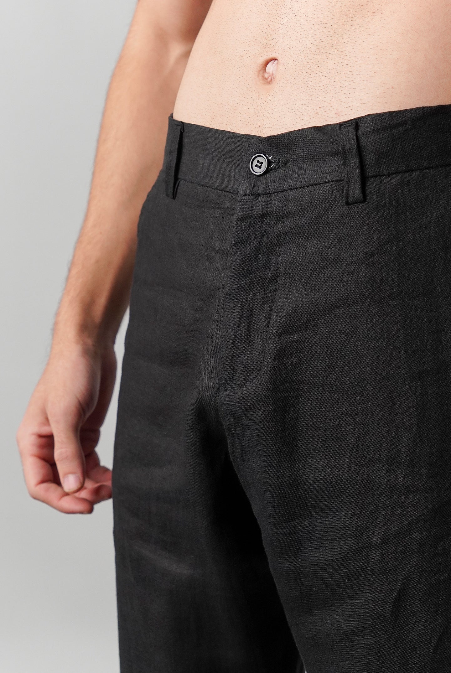 Straight Fit Linen Pants - Black - Mendeez