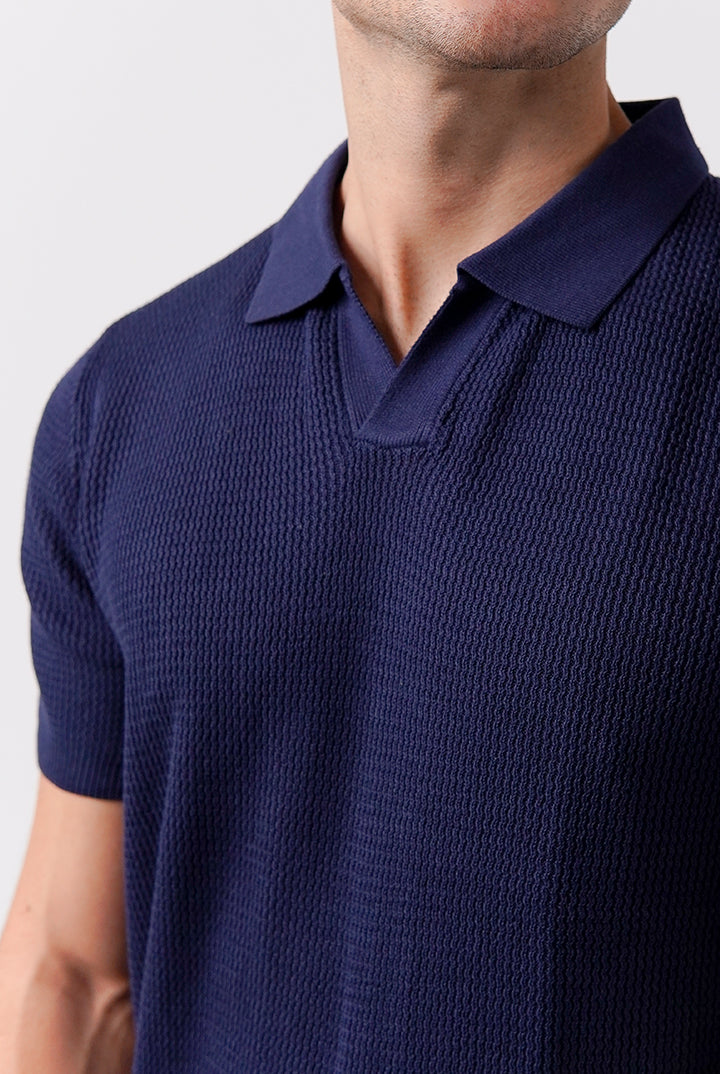 Johnny Collar Knit Polo Shirt - Navy Blue - Mendeez