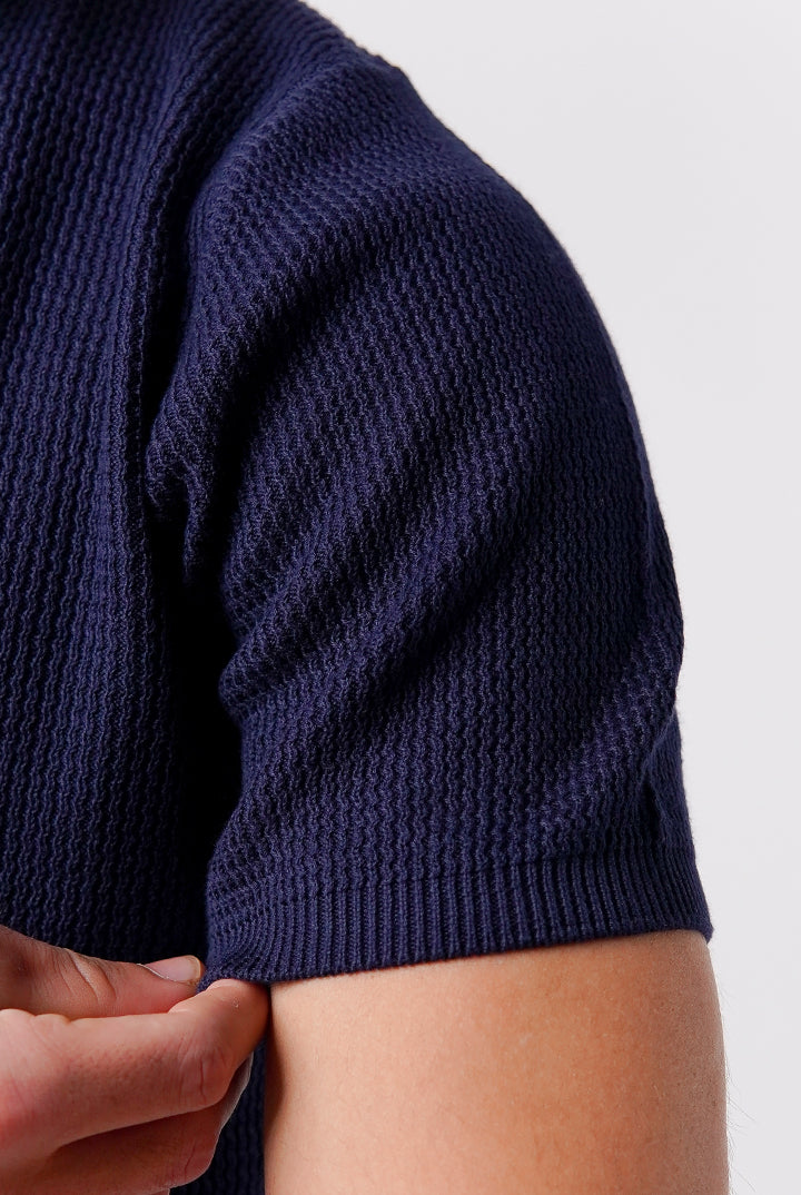 Johnny Collar Knit Polo Shirt - Navy Blue - Mendeez