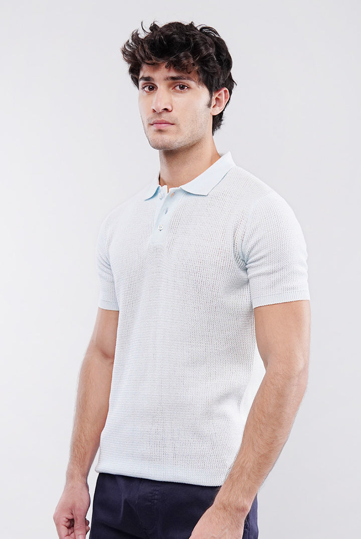 Knitted Polo Shirt - Pale Blue - Mendeez