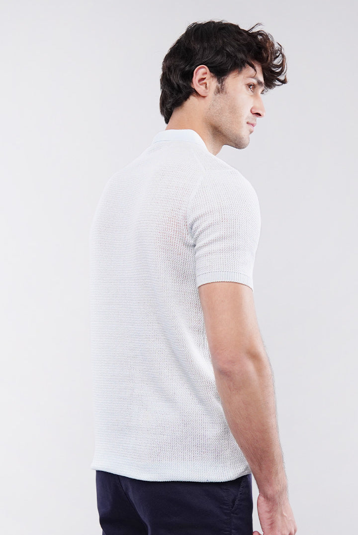Knitted Polo Shirt - Pale Blue - Mendeez