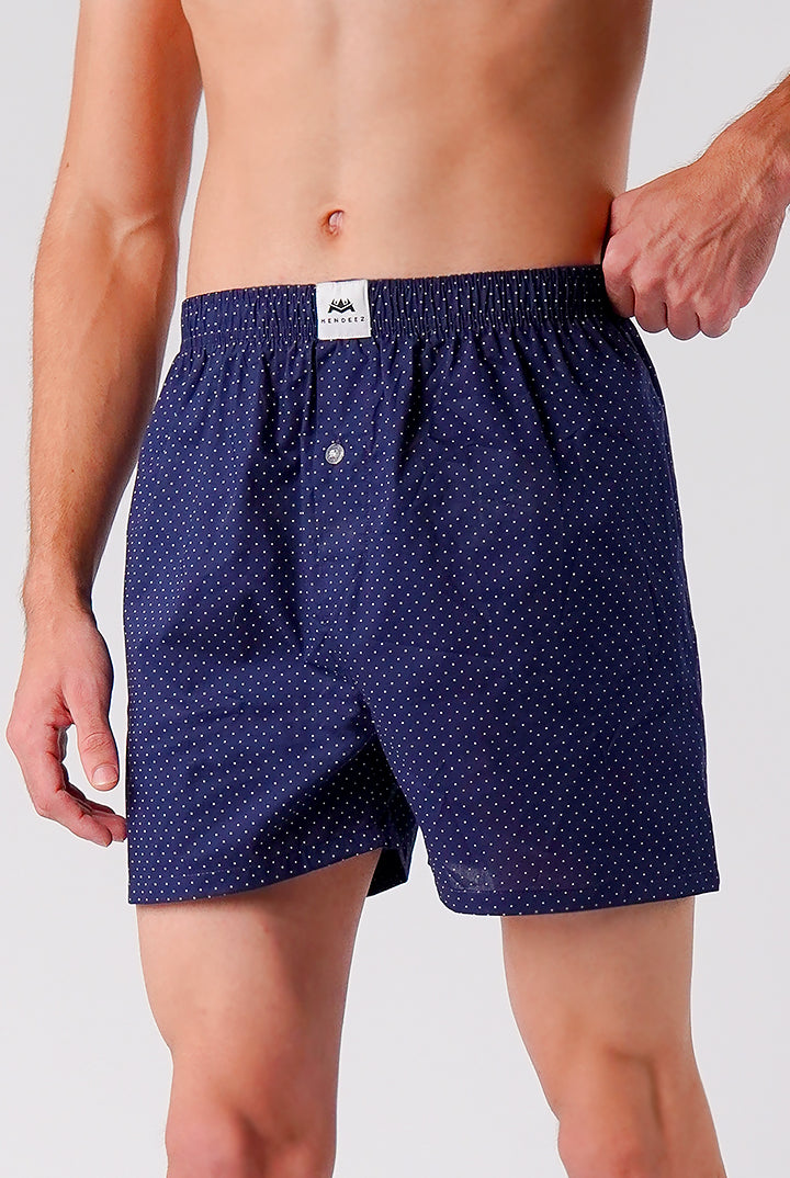 Printed Woven Boxer Shorts - Navy Blue - Mendeez