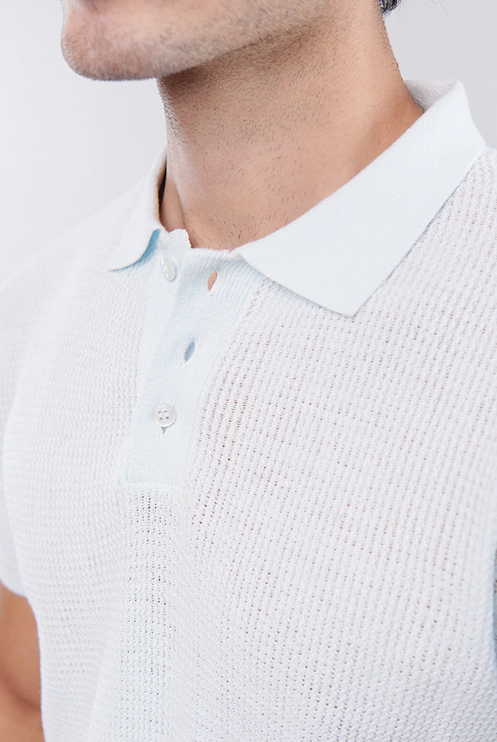 Knitted Polo Shirt - Pale Blue - Mendeez