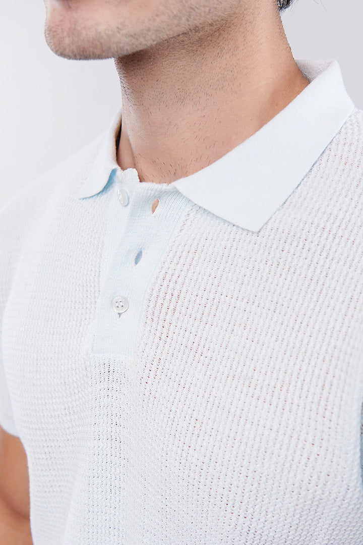 Knitted Polo Shirt - Pale Blue - Mendeez
