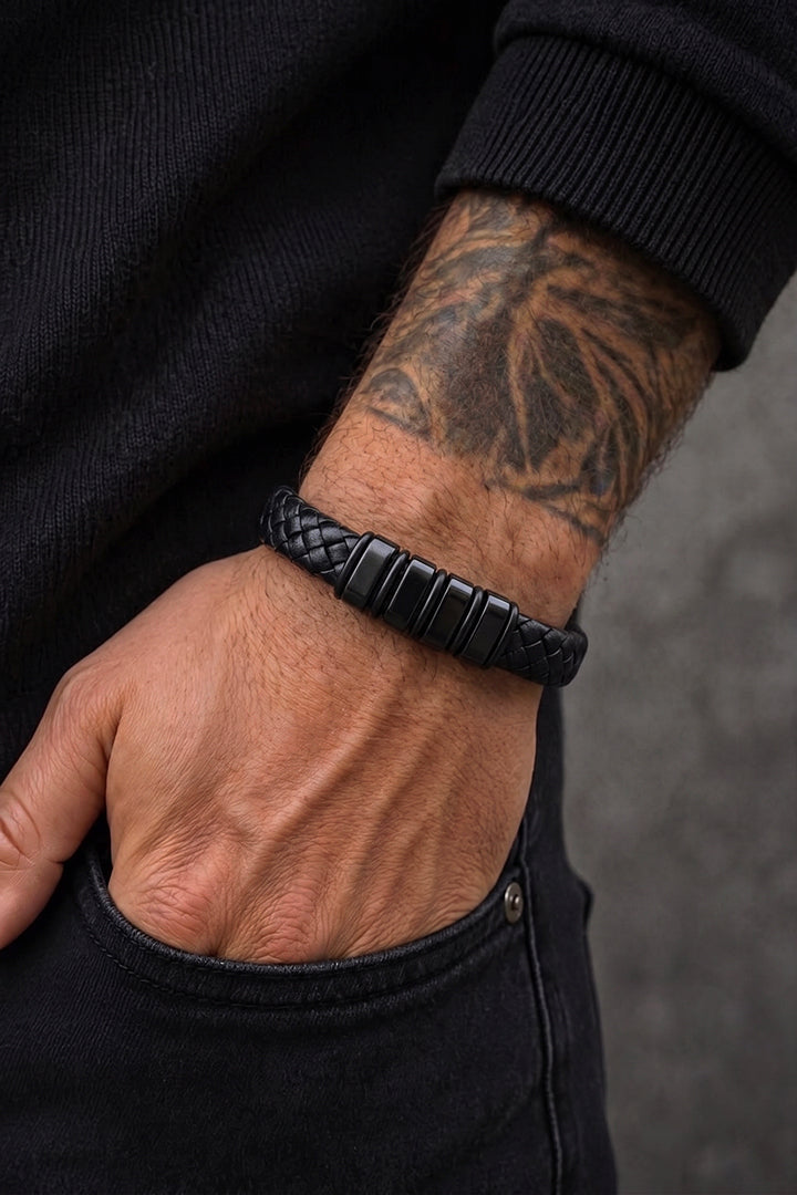 Textured Black Braided Bracelet-3-MENDEEZ