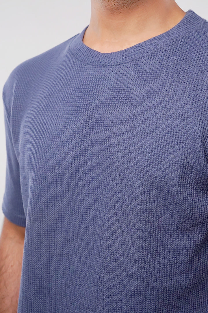 Textured Oversized T-Shirt - Ocean Blue - Mendeez