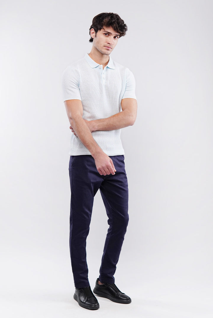 Knitted Polo Shirt - Pale Blue - Mendeez