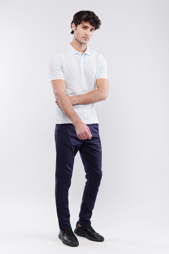 Knitted Polo Shirt - Pale Blue - Mendeez