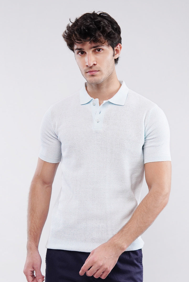 Knitted Polo Shirt - Pale Blue - Mendeez