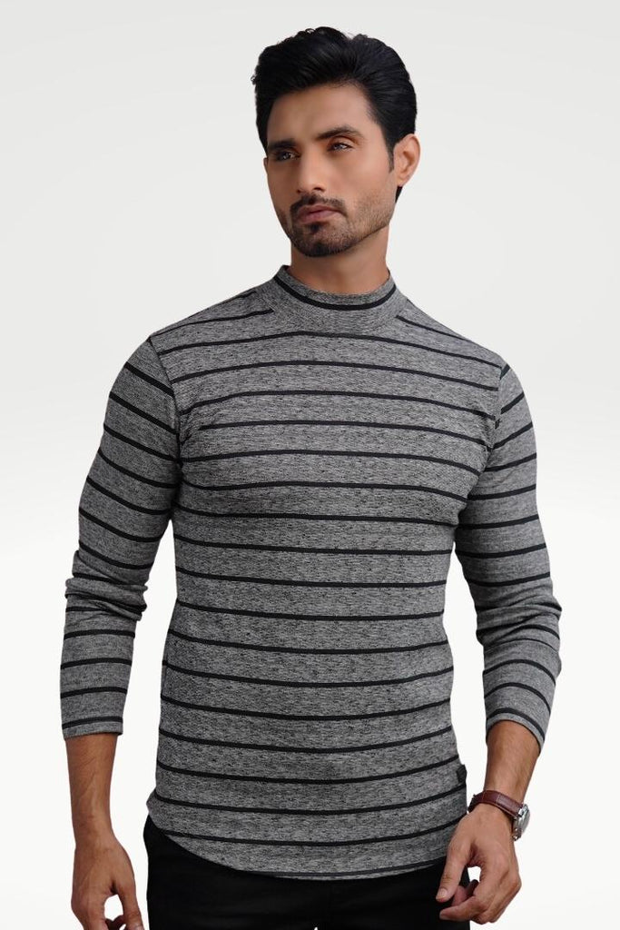 Silvered Slate Mock Neck Striped Sweatshirt - Mendeez PK 