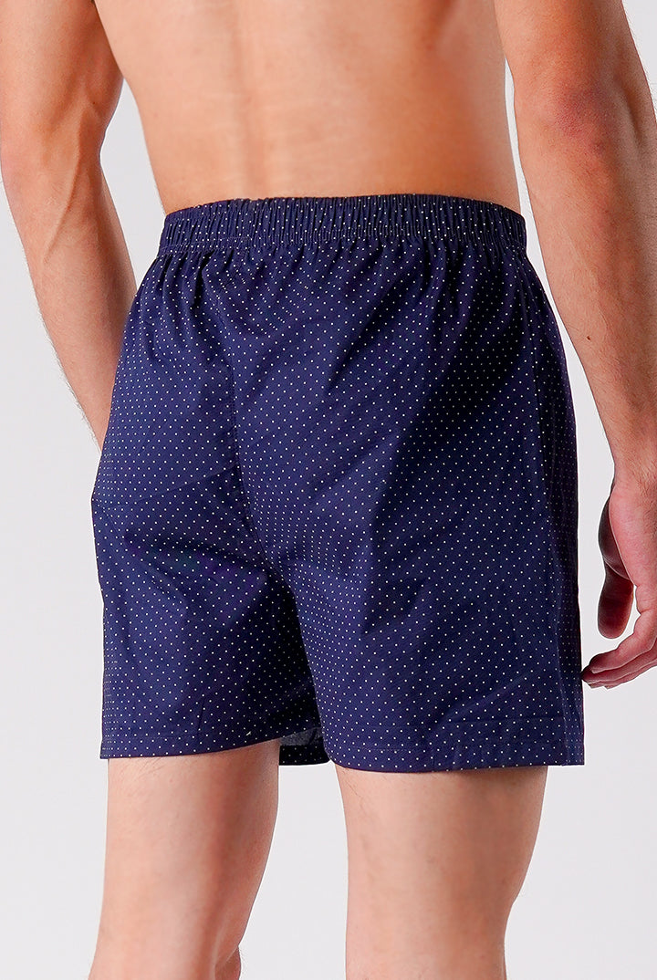 Printed Woven Boxer Shorts - Navy Blue - Mendeez