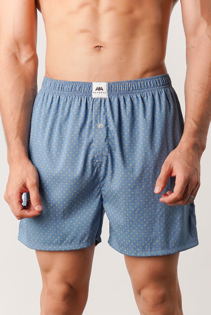 Printed Woven Boxer Shorts - Blue - Mendeez