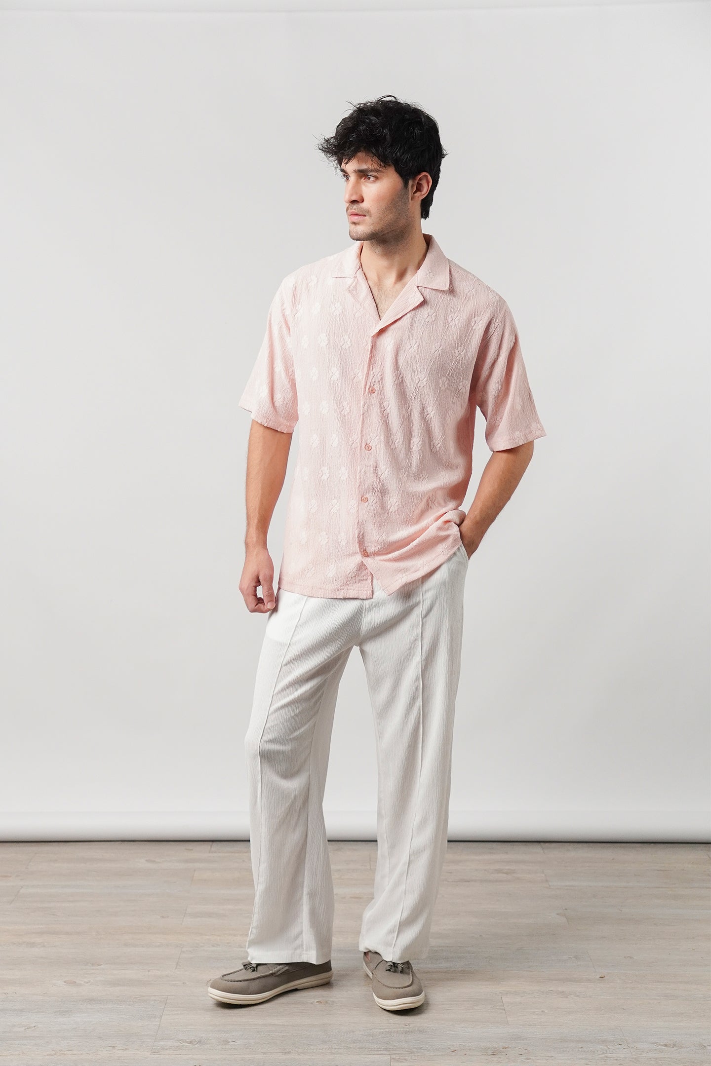 Knitted Cuban Shirt - Powder Pink - Mendeez